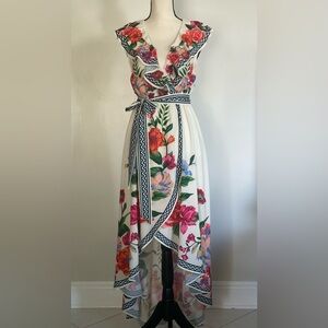 Pink Lily Floral High Low Dress - White and Pink